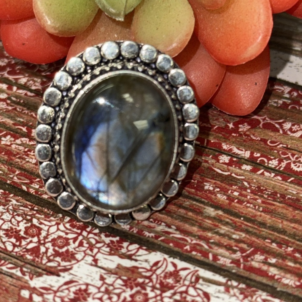 Silver Fiery Labradorite Statement Ring - image 1